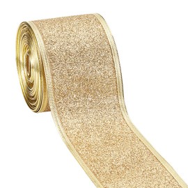 GORGECRAFT 10 Yards 50mm Wide Wired Edge Ribbon Golden Sparkle Ribbon Glitter Shiny Fabric Gorgeous Ribbons for Gifts Wrapping Birthday Christmas Tree Bows Wreath Festival Party Decorations