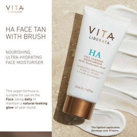 VITA LIBERATA HA Face Tan 50ml & Brush Bundle, Tanning Moisturiser with Hyaluronic Acid, Hydrating Skincare, Sun-Kissed Radiant Glow, Includes Application Blending Brush, Streak Free Result