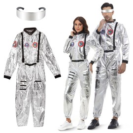 Meanju Unisex Astronaut Costume, Silver Space Costume, with Glasses, Space Costume for Men and Women, Astronaut Jumpsuit, Adult, for Cosplay, Carnival, Fancy Dress Costumes (Astronaut)