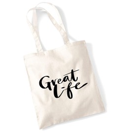 Huuraa Tasche Great Life Schriftzug Geschenk 10 Liter Natural Baumwolle Great Life Accessoire