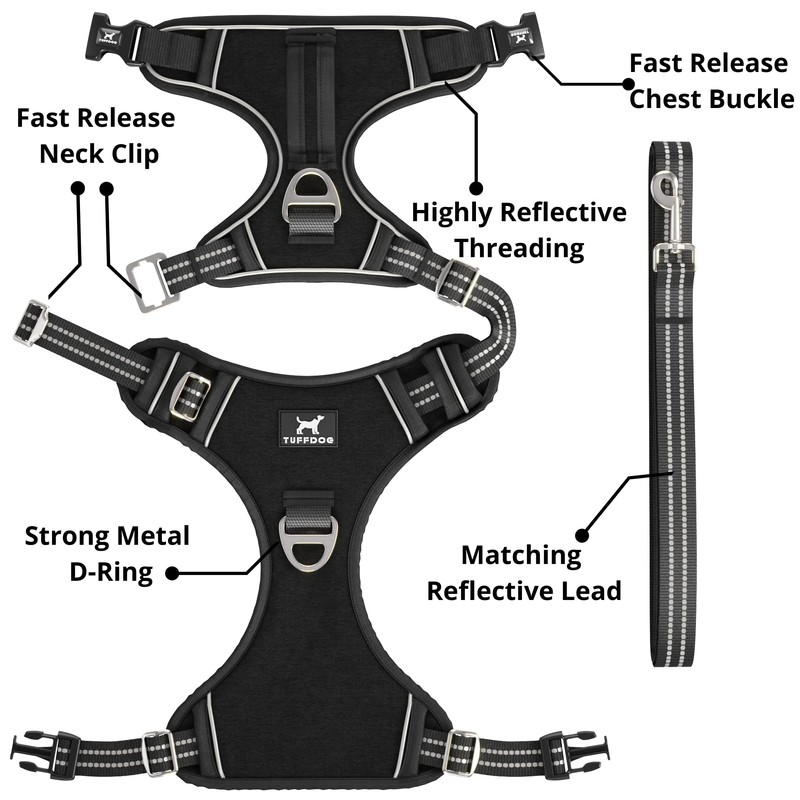 TUFFDOG Easy-Fit Dog Harness - Fast Release Neck Clip, Premium
