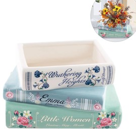 Stacked Ceramic Book Vases - Decorative Book Vase for Flower, Ceramic Vases for Flowers, Unique Bookshelf Decor Home Decor, Home Decor Gifts for Book Lovers (Blue)