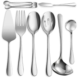 IAXSEE 8 PCS Stainless Steel Serving Utensils, Large Serving Spoons Slotted Spoons, ...
