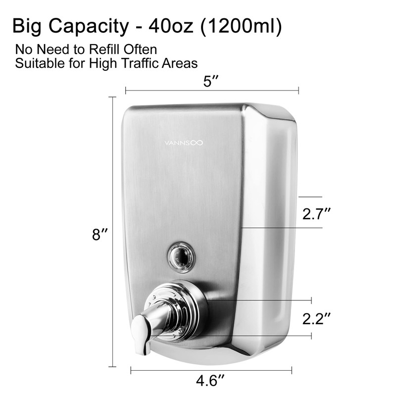 VANNSOO Commercial Wall Mount Stainless Steel Foam Soap Dispenser, 40