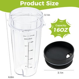 Blender Cups Replacement for Nutri Ninja Blender 16oz Cups with Scale and Sip Lids, Compatible with Nutri Ninja Blender BL770 BL780 BL660