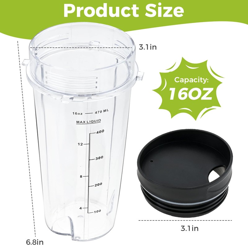 Blender Cups Replacement for Nutri Ninja Blender 16oz Cups with