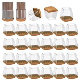 32PCS Round & Square Chair Leg Floor Protectors - Furniture Sliders for Hardwood Wood Floors - Narrow Felt Pads for Chair Feet in Barstool Kitchen Dining Room(Square-Brown, Medium)