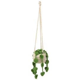 yueton 1Pack Cute Plant Basket Car Mirror Pendant Handmade Rearview Mirror Hanging Accessories Green Plants Car Interior for Women Men