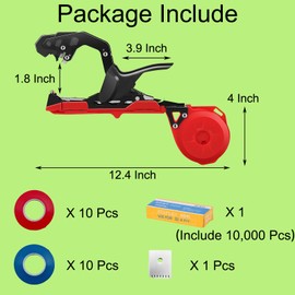 Feiezade Plant Tying Machine Fast Tying Tool with 20 Rolls of Red and Blue Tape, 10,000 Staples Spare Parts for Tomatoes, Peppers, Cucumbers, Raspberries Vines, Ideal for Gardeners Farmers, LPTM-001