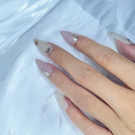 Wsiliana Nails Handmade Press on Nails Medium Reusable Nature Handmade Acrylic Fake Nails Tips，Charm 3D Design Jelly Glue Flower Finish Nail 10Pcs with Storage Box (001-S)