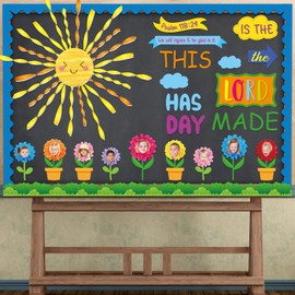 Fuyoooo 84 Pcs 3D Religious Classroom Bulletin Board Set with Paper Flower Sunday School Lord Bulletin Board Inspired Christian Classroom Decoration Set 3D Bible Floral for School Wall Decor