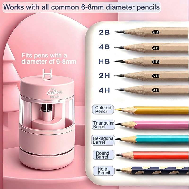 Rechargeable 2-in-1 Electric Pencil Sharpener with Desktop Vacuum, Cordless Automatic
