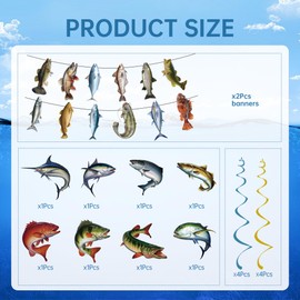 Gone Fishing Party Decorations Supplies - 10 Pcs Fish Banner Swirls Garland For Adults Kids Fisherman Competition Tournament Retirement Barbecue Outdoor Fishing Theme Birthday Party Celebration Decor