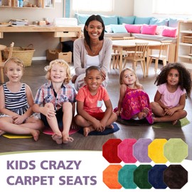 Nuogo 10 Pieces Kids Crazy Carpet Seats Rainbow Floor Rug Mats Warm Colorful Soft Floor Cushions for Home Classroom School Story Time Group Activity Spot Marker Play Areas