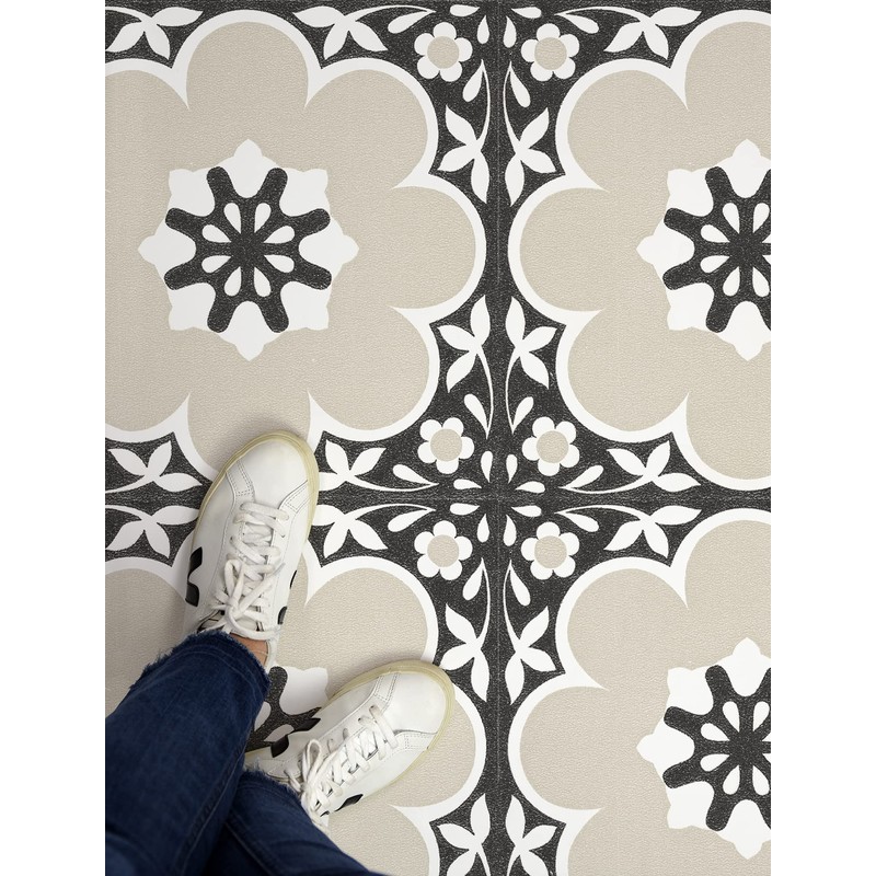 FloorPops 12-in by 12-in Black Daphne Vinyl Peel & Stick