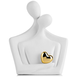 XMGZQ Figure Statue for Home Decorations,Living Room Decorations,Office Decor,Abstract Figurines Decor Items for Shelf,Bookself TV Stand Decor Gold Heart Figurine Hugging Couple White (A)
