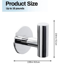 Kruodop Adhesive Hooks Towel Hooks for Bathroom,2 Packs Wall Mount Towel Holder, Matte Wall Robe Hook,Stainless Steel Heavy Duty Door Hanger Towel Hook for Kitchen, Bedroom,Hotel - Chrome Finish