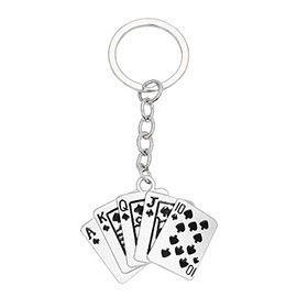 Poker Keychain for Men, Playing Cards Key Chain for Boys, Royal Flush Norse Viking Vintage Poker Cards KeychainA (Black)