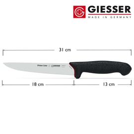 GIESSER seit 1776 - Made in Germany - Stechmesser rutschfest Prime Line, spitze Klinge 18 cm, schwarz, scharfes Metzgermesser spülmaschinenfest, rostfrei
