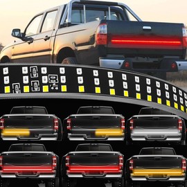 SZSSXPL 48in LED Tailgate Light Strip,Trible Row LEDs Tailgate Light Bar,Red Brake Running,Amber Sequential Turn Signal Double Flash Mode,White Reverse Tail Light Strip for Truck Pickup Trailer Car