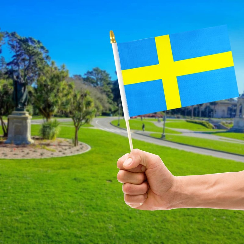 Newperlite Sweden Stick Flag Swedish Small Mini Hand Held Flags