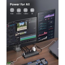 TROND Regleta de Alimentación, Regleta Protectora contra sobretensiones, 1.5M Extension Cord &13 Widely-Spaced Outlets Expansion with 4 USB Ports(1 USB C), Wall Mountable, ETL Listed