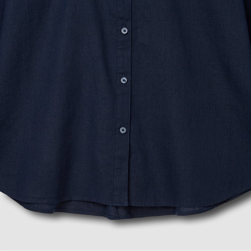 JAJU [JAJU] Soft Linen Blend Long Sleeve Shirt_Navy
