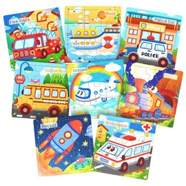 Zeoddler Wooden Puzzles for Toddlers, 8 Pack Vehicle Jigsaw Puzzles for Kids3-5, 9 Pieces Preschool Learning Activities, Learning & Educational Toys, Gift for Boys, Girls