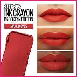 Maybelline New York SuperStay Ink Crayon Matte Longwear Lipstick Maquillaje, lpiz labial mate de larga duracin con sacapuntas incorporado, Make Moves 