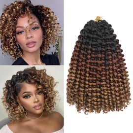 Jamaican Bounce Crochet Hair 8 Inch 16 Roots 5 Packs Short GoGo Curly Crochet Braids Jumpy Wall Curl Crochet Hair Extension for Black Women (1B/30/27#, 8 Inches)