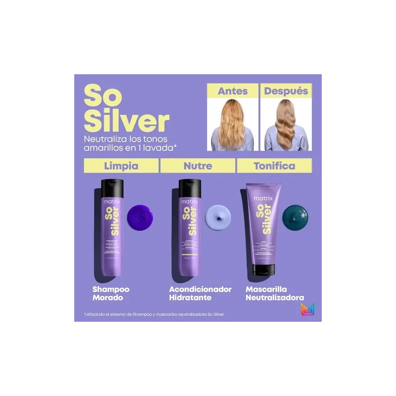 Shampoo Morado Matrix So Silver Para Cabellos Rubios 300 Ml