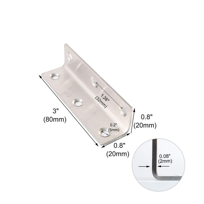 sourcing map 4pcs Angle Bracket Metal 80x20mm Corner Fastener L