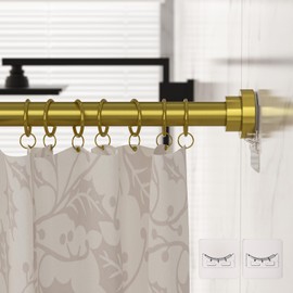 Samstar Gold Shower Curtain Rod,29-83 Inches Adjustable (2.4-6.9ft),Curtain Rod with Spring Tension for Bathroom,with 2 Free Anti-Slip Holder, Gold