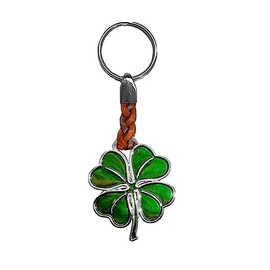 Claro Schmuck Clover Key Pendant with Green Epoxy Resin in Space, Metal Key Ring Thickness 2 mm, Faux Leather Band, Total Length Approx. 98 mm, Clover Green