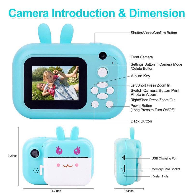 MINIBEAR Instant Print Camera for Kids with Print Paper, 40MP