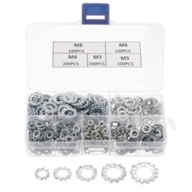 sourcing map 700pcs External Tooth Washers Assortment Kit, 304 Stainless Steel External Serrated Washer M3/M4/M5/M6/M8 - for Mechanical Equipment Fasteners