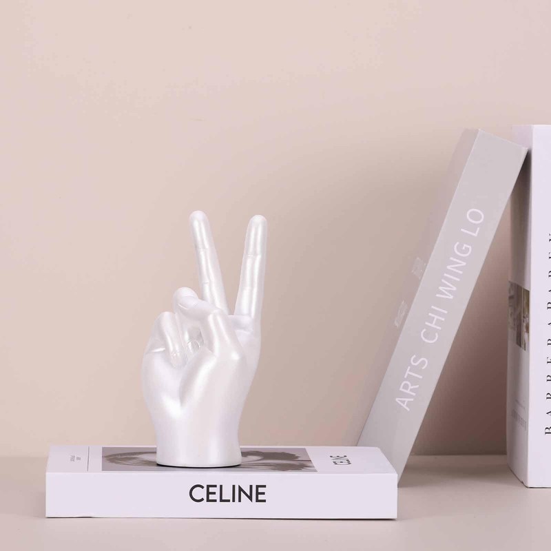 White Peace Sign Decor Creative Hand Sculpture Cool Desk Decor