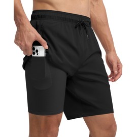 Willit Men's Swim Trunks Swim Shorts Quick Dry Beach Board Shorts Compression with Pockets Black 3XL