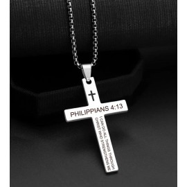 Unbranded Cross Pendant Necklace Stainless Steel Catholic Christian Jesus Philippians 4:13