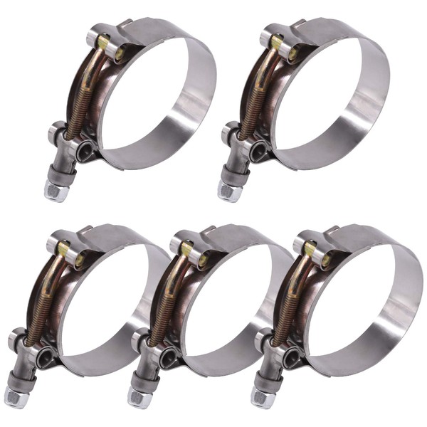 Glarks 5Pcs 57-65mm Stainless Steel T-Bolt Hose Clamps Turbo Intake Soft Hose Intercooler Clamps