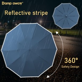 Damp away Compact Travel Umbrella for Rain, Large Windproof and Waterproof, Portable Reverse Folding Car Umbrella, Inverted, Automatic, Backpack, 10 Durable Ribs, BLUE