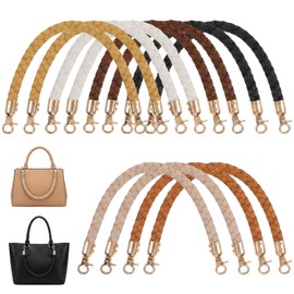 Afcabakila 12 Pack 6 Colors 11.8 Inch Shoulder Bag Purse Handles Short PU Leather Braided Purse Straps for Handbags DIY Replacement with Gold Lobster Clasps