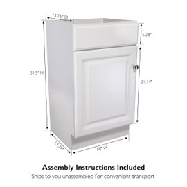 Design House 597112 Wyndham 18 Inch Unassembled 1-Door Bathroom Vanity without Top, White