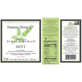 Sonoma Syrup Co Mint Infused Simple Syrup 25.4 Fl Oz All Natural Premium Quality For Drinks