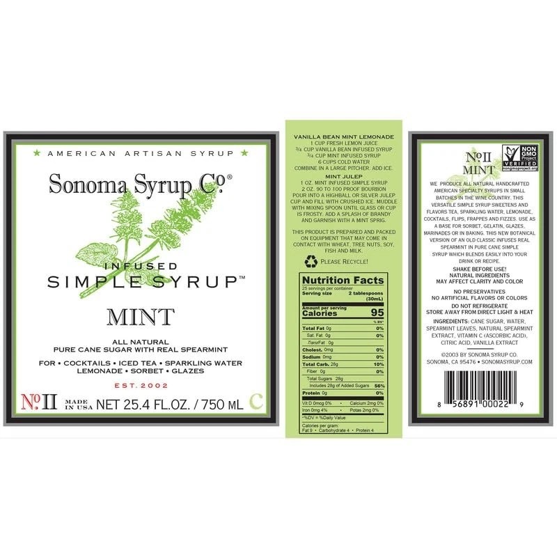 Sonoma Syrup Co Mint Infused Simple Syrup 25.4 Fl Oz
