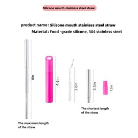 NAIVELY-Metal Reusable Straws, 2 Pack Collapsible Portable Stainless Steel Straws, with Plastic Housing Silicone Tips and Cleaning Brush, Retractable Portable Pocket Drinking Straws