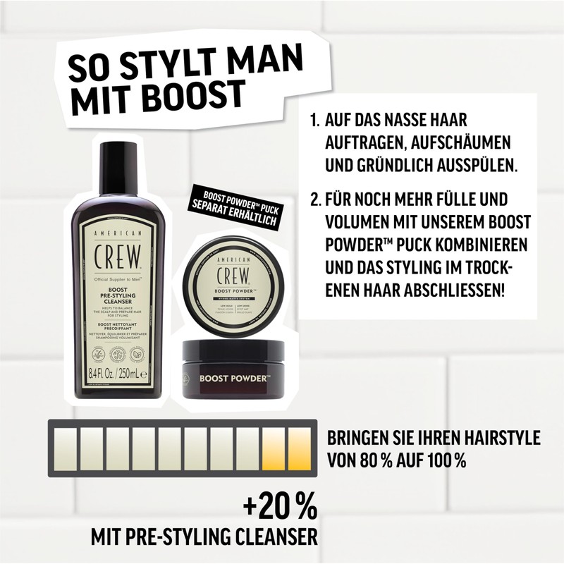 AMERICAN CREW – Boost Pre-Styling Shampoo, 250 ml, Volumenshampoo für