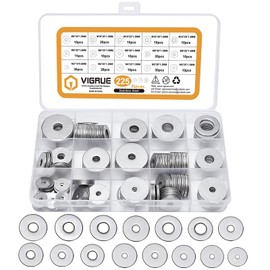 VIGRUE 225 Pieces Stainless Steel Flat Washers Set Washers Assortment 7 Sizes M3 M4 M5 M6 M8 M10 M12