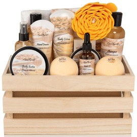 Aqua Elegante- Juegos de regalo de spa para baño Cesta de lujo con kit de spa de miel y almendras Incluye lavado, baño de burbujas, loción