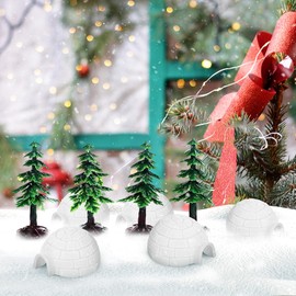 HANABASS Christmas Village Set White Christmas Village Houses Mini Christmas Houses and Christmas Trees Set Christmas Miniatures for Christmas Town